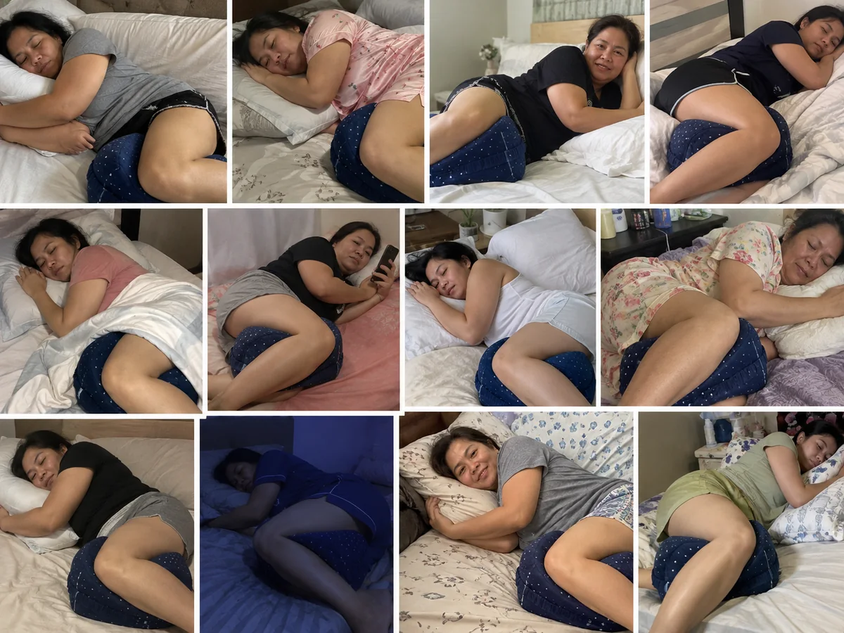 Grid of customers across the Philippines side sleeping with the TheraPillow Spine Alignment Pillow between their knees