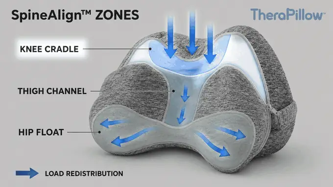 SpineAlign zones showing the knee cradle, thigh channel and hip float